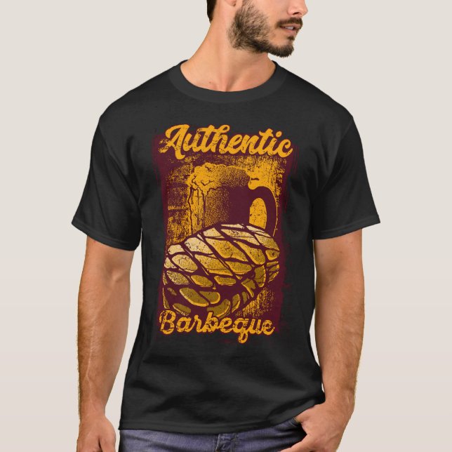 Authentic BBQ Grill Grunge Illustration T-Shirt (Front)