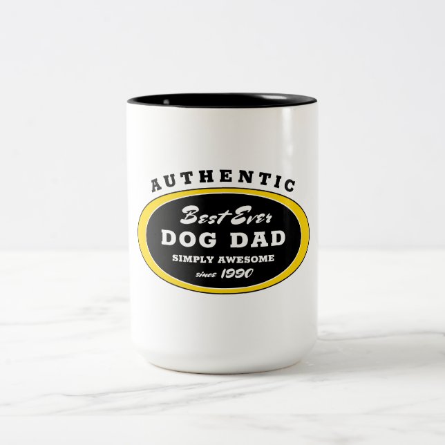 Authentic Best Ever Dog Dad Simply Awesome Funny Two-Tone Coffee Mug (Center)