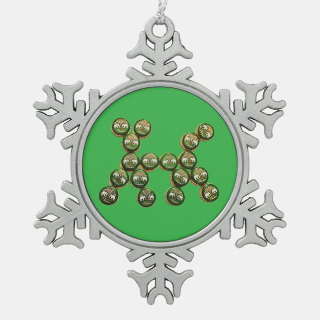 ​🐶 Authentic Chang Beer Cap Dog Snowflake Pewter Christmas Ornament (Front)