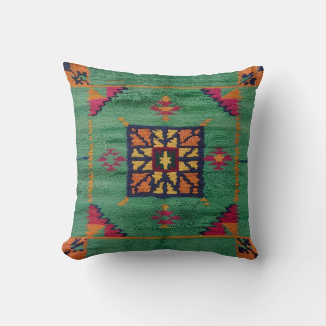 Authentic Green Kilim Pillows: A Touch of Traditio Cushion (Front)