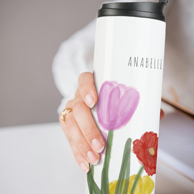 Authentic Hand Drawn Water Coloured Flowers Thermal Tumbler (Creator Uploaded)
