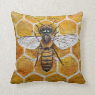 Authentic hand painted textile Honey Bee Cushion