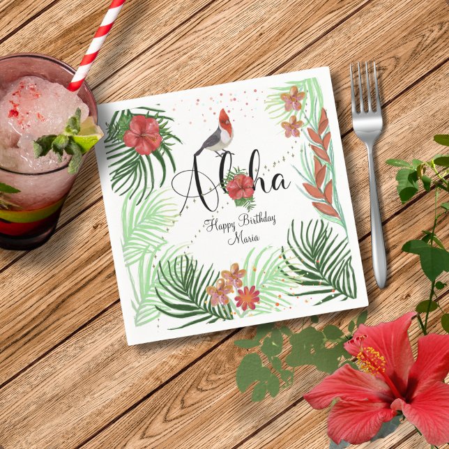 Authentic Hawaiian Red Cardinal & Tropical Floral Napkin (Authentic Hawaiian Red Cardinal & Tropical Floral Napkins)