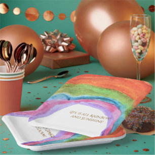 Authentic Kid's Rainbow Watercolor Birthday Square Paper Plate