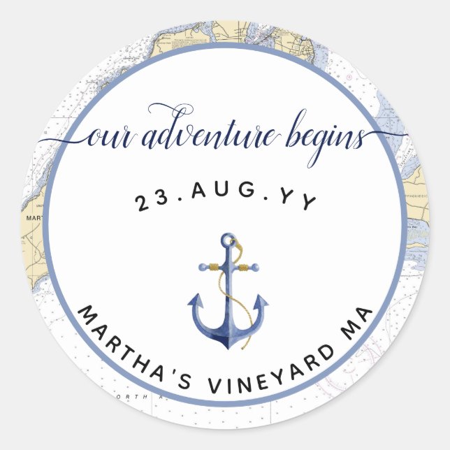 Authentic Nautical Chart Anchor Wedding / Event Classic Round Sticker (Front)