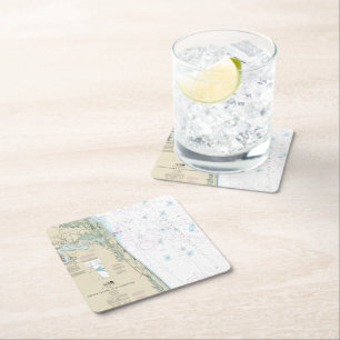 Authentic Nautical Chart Jacksonville Beach FL Square Paper Coaster