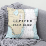 Authentic Nautical Chart Latitude Longitude FL Cushion<br><div class="desc">Featuring a real nautical chart background which includes the city of Jupiter, Florida, and surrounding waterways. The latitude and longitude on this sea-worthy pillow are the centre of one of Jupiter's most famous landmarks -- the Jupiter Lighthouse! Not only does this pillow look great in every beach-themed room, but it's...</div>