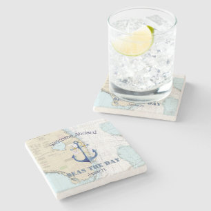 Authentic Nautical Welcome Aboard Boat Name Stone Coaster