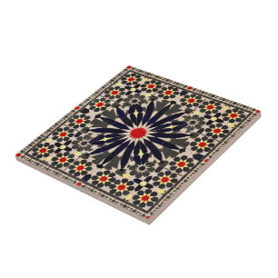 Authentic Navy Blue and Red Moroccan Zellij Tile
