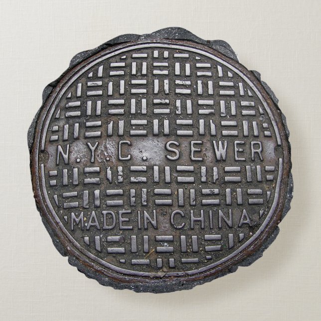 Authentic New York City NYC Sewer Cover Round Cushion (Back)
