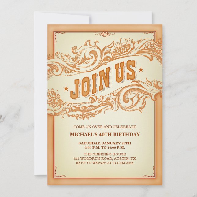 Authentic Old Western Party Invitation (Front)
