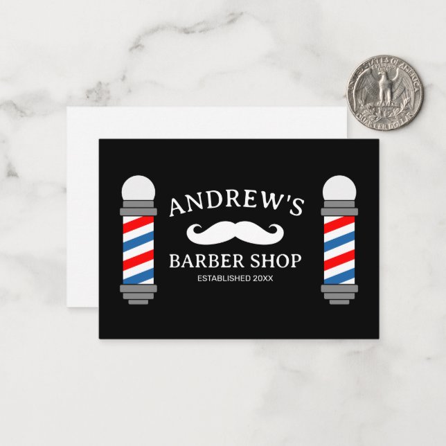 Authentic red white & blue stripe barber shop pole card (Front/Back In Situ)