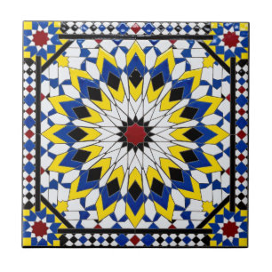 Authentic Royal Blue and Yellow Moroccan Zellij Tile