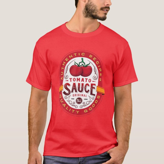 Authentic Tomato Sauce Bottle Label Funny Hallowee T-Shirt (Front)