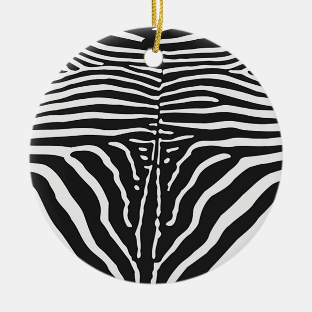 Authentic Zebra Skin Print - black white stripe Ceramic Tree Decoration (Front)