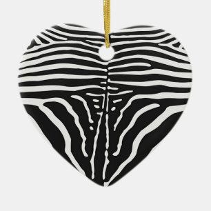 Authentic Zebra Skin Print - black white stripe Ceramic Tree Decoration