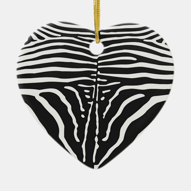 Authentic Zebra Skin Print - black white stripe Ceramic Tree Decoration (Front)