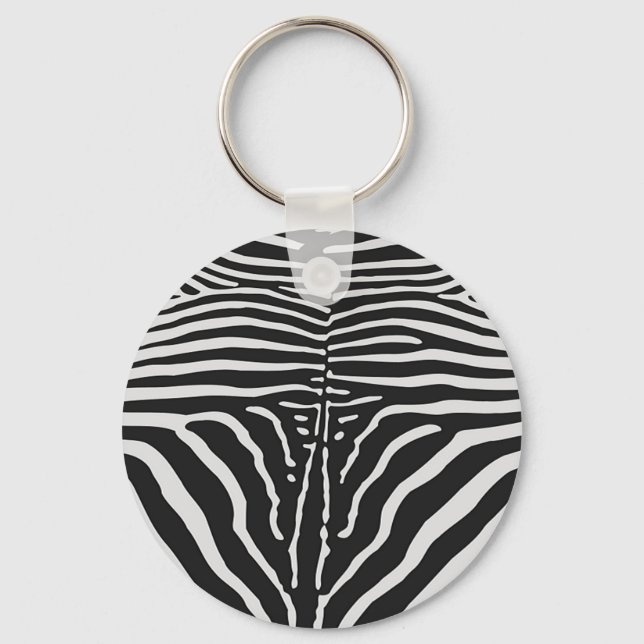 Authentic Zebra Skin Print - black white stripe Key Ring (Front)