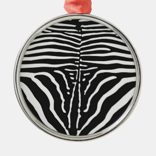 Authentic Zebra Skin Print - black white stripe Metal Tree Decoration