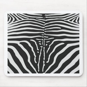 Authentic Zebra Skin Print - black white stripe Mouse Mat