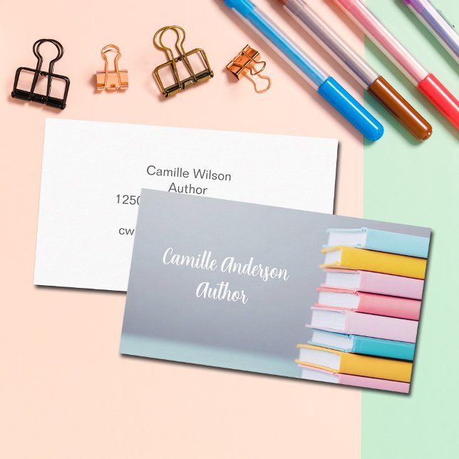 Author Book Launch Cute Pastel Freelance Writer Business Card (Creator Uploaded)