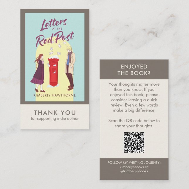 Author Book Review Request Card QR Code Taupe (Front/Back)
