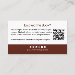 Author Book Review Request QR Code Thank you Business Card