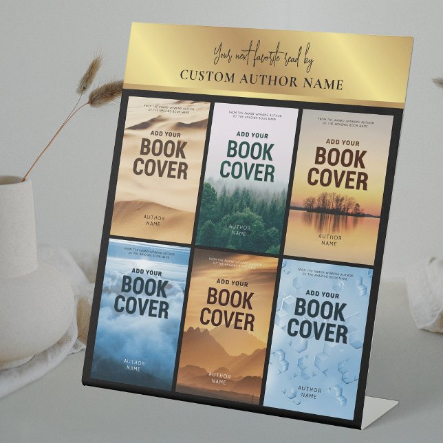 Author Book Series Photo Collage Black & Gold Pedestal Sign (Creator Uploaded)