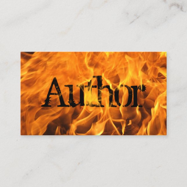 Author Creative Flaming Fire Typography Business Card (Front)