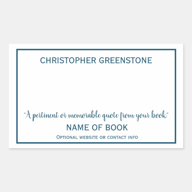Author Signature Bue Bookplate Rectangular Sticker (Front)