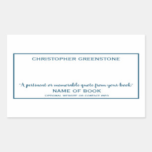 Author Signature Bue Bookplate Rectangular Sticker