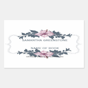 Author Signature Floral Bookplate Rectangular Sticker