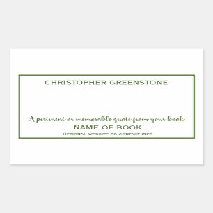 Author Signature Green Bookplate Rectangular Sticker