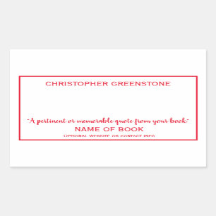 Author Signature Red Bookplate Rectangular Sticker