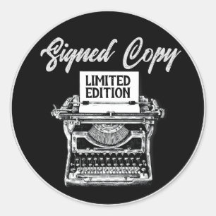 Author Signed Copy Typewriter Black Classic Round Sticker