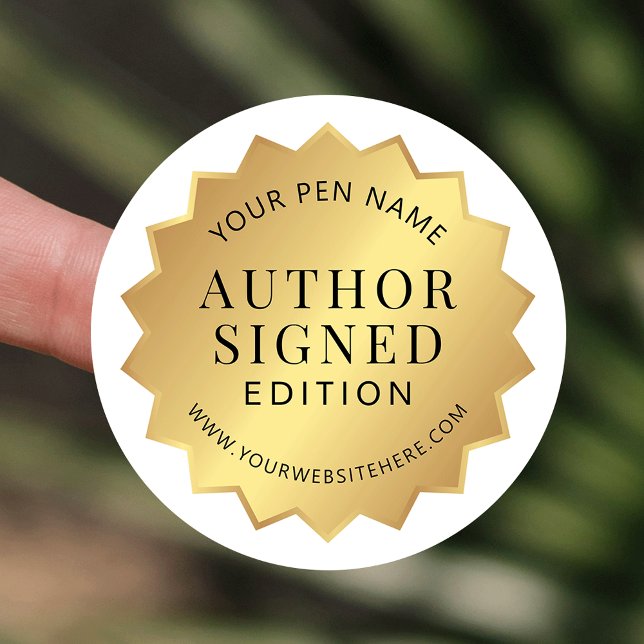Author Signed Edition Gold Book Signing Sticker (Signed by author white and faux gold round sticker design)