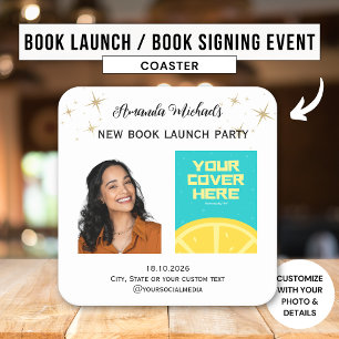 Author Writer Book Launch Party Welcome Square Paper Coaster