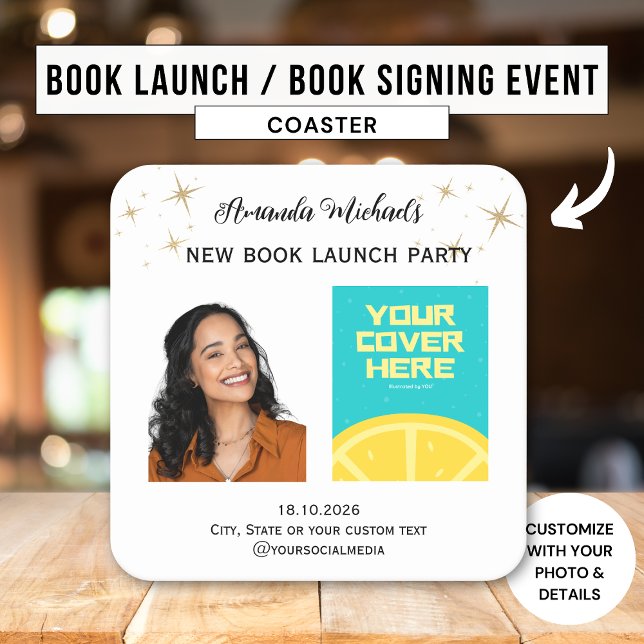 Author Writer Book Launch Party Welcome Square Paper Coaster (Creator Uploaded)