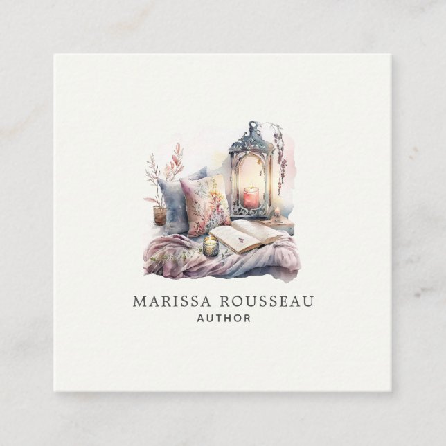 Author Writer Cosy Candlelight And Book Square Business Card (Front)