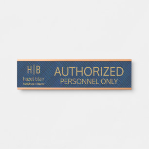 Authorised Personnel Monogram Logo Blue Squares Door Sign