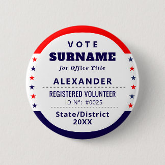Authorized Volunteer 2026 Election Campaign ID 6 Cm Round Badge