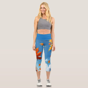 Authumn leaves blue capri leggings