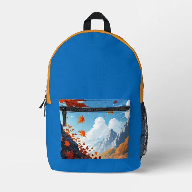 Authumn leaves blue-orange printed backpack (Front)