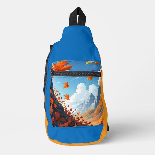 Authumn leaves blue-orange  sling bag (Front)