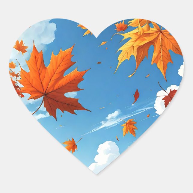 authumn leaves  heart sticker (Front)