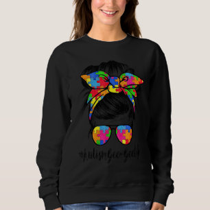 Autie Gee Gee Life Autism Awareness Messy Bun Moth Sweatshirt