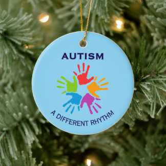 Autism A Different Rhythm Handprint Christmas Ceramic Tree Decoration