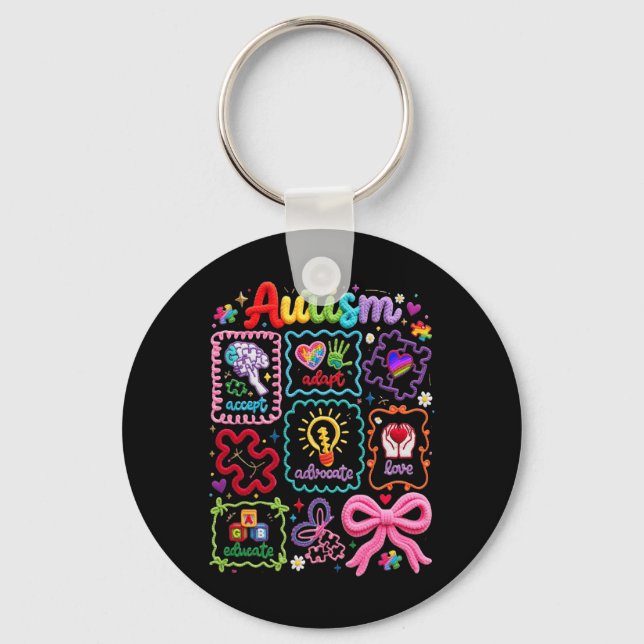 Autism Accept Adapt Advocate Educate Love Autism Key Ring (Front)