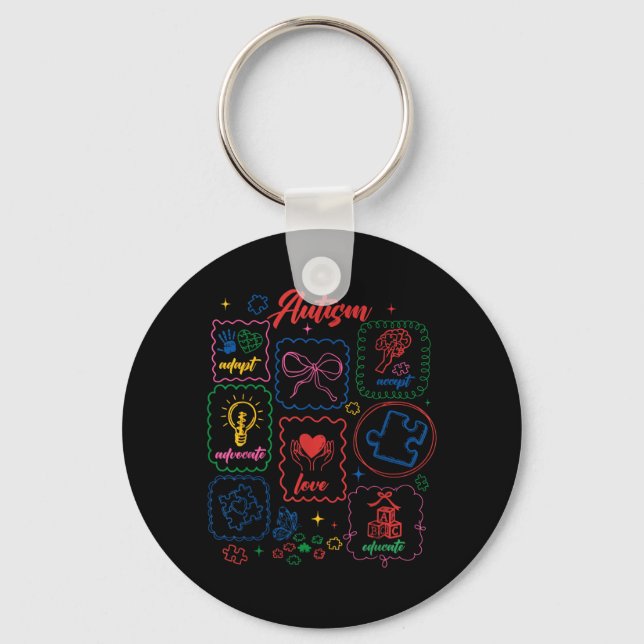 Autism Accept Adapt Advocate Love Educate Autism Key Ring (Front)