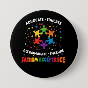 Autism Acceptance Advocate Educate Rainbow Puzzle  7.5 Cm Round Badge